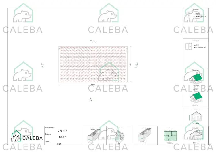 Casa in legno da giardino CHIARA 18 m², pianta copertura