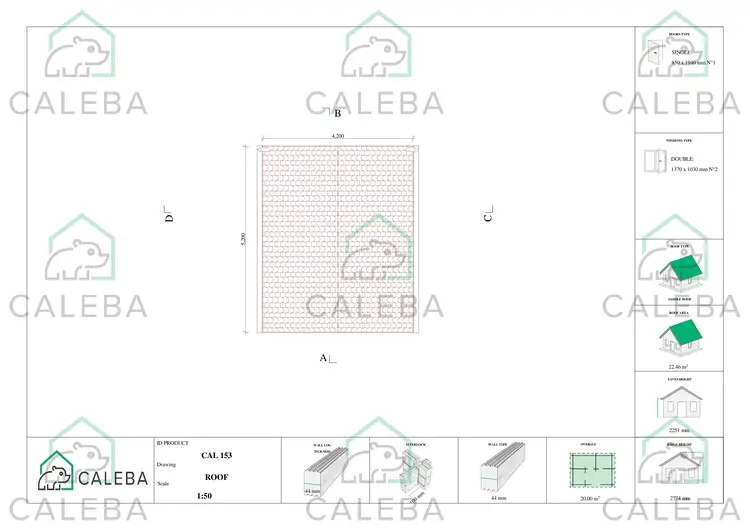 Casetta da giardino ANNA 20 m², pianta copertura