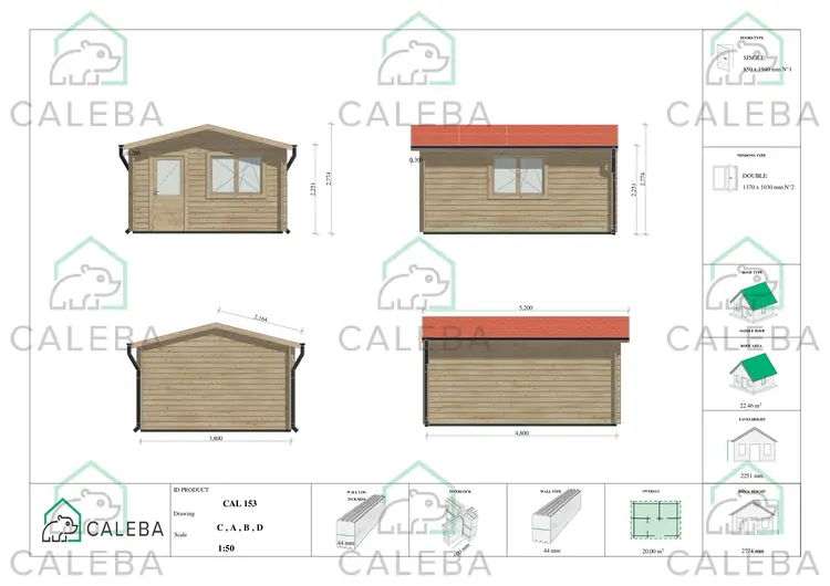 Casetta da giardino ANNA 20 m², lati A/B/C/D