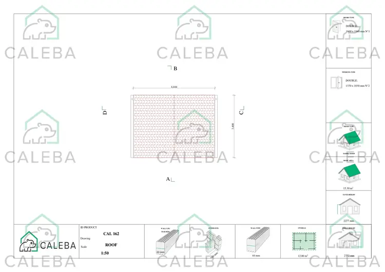 Casetta in legno LELLA 12 m², pianta copertura