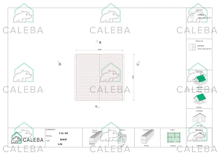 Casa in legno da giardino LELLA 16 m², pianta copertura