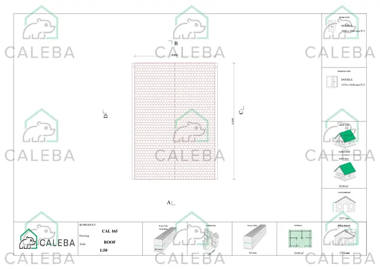 Casetta in legno 24 m² LELLA, pianta copertura
