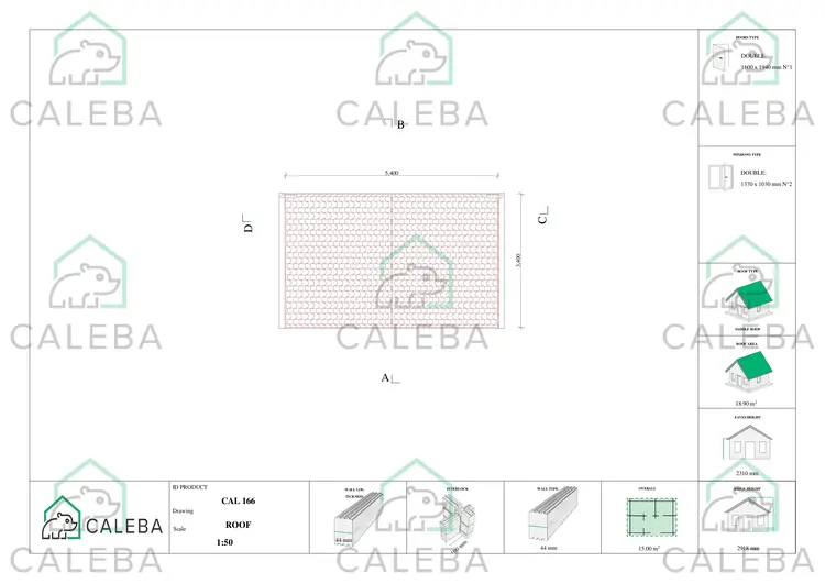 Casetta da giardino LELLA 15 m², pianta copertura