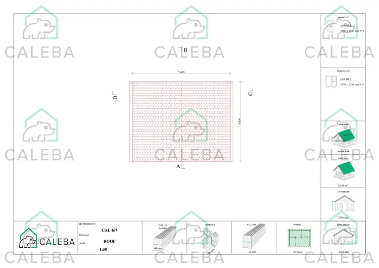 Casa in legno da giardino LELLA 20 m², pianta copertura