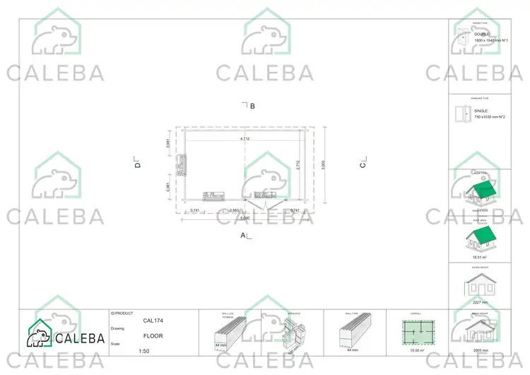 Casa in legno da giardino EMILY 15 m², planimetria