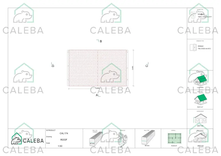 Casa in legno da giardino EMILY 15 m², pianta copertura