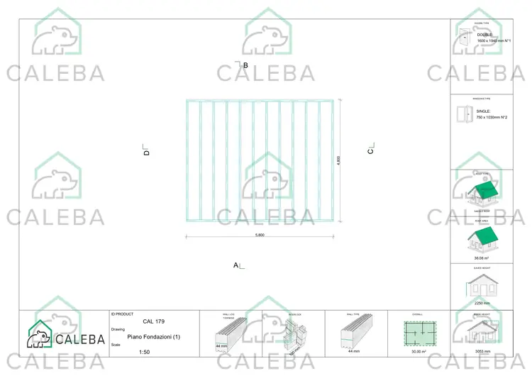 Casetta in legno EMILY 30 m², piano fondazione
