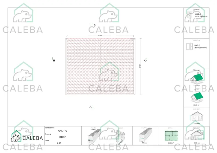 Casetta in legno EMILY 30 m², pianta copertura