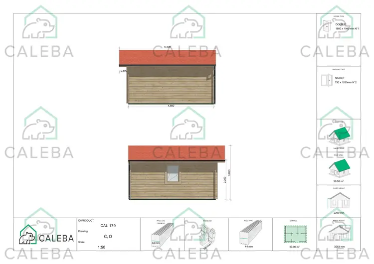 Casetta in legno EMILY 30 m², lati C/D