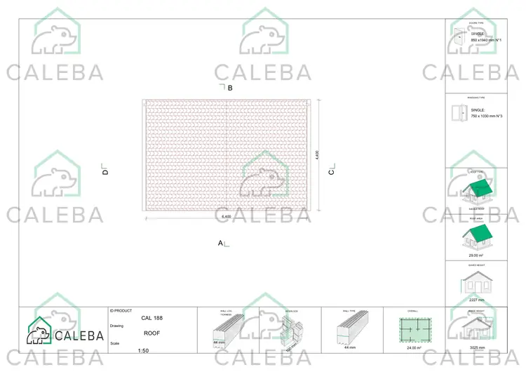 Casetta da giardino CHIARA 24 m², pianta copertura