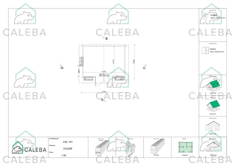 Casa in legno da giardino ARIZONA 12 m², planimetria