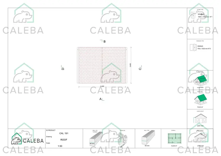 Casa in legno da giardino ARIZONA 12 m², pianta copertura
