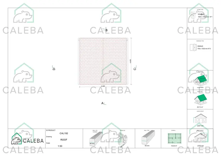 Casetta in legno ARIZONA 16 m², pianta copertura