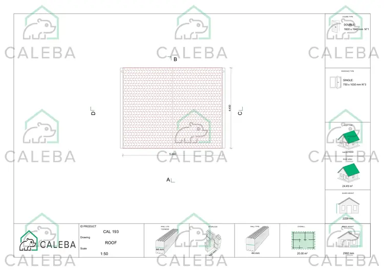 Casa in legno da giardino ARIZONA 20 m², pianta copertura