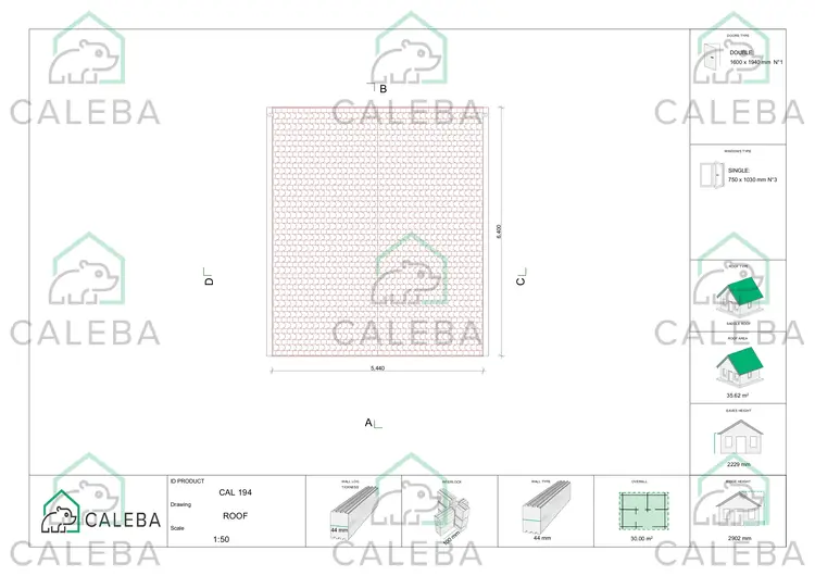 Casetta in legno ARIZONA 30 m², pianta copertura
