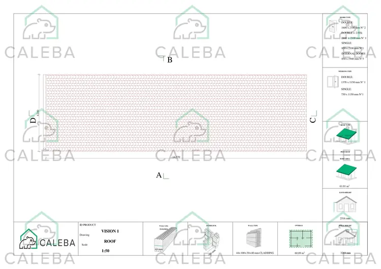 Bungalow in legno VISION 1 con patio 60.89 m², pianta copertura