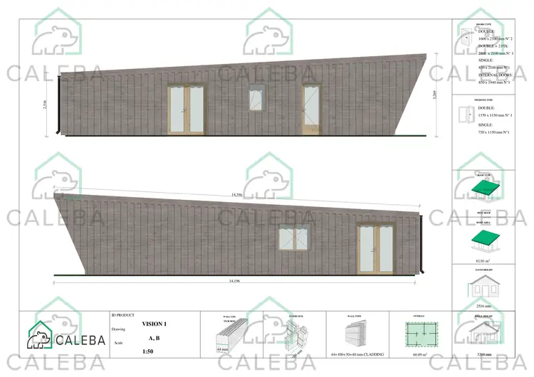 Bungalow in legno VISION 1 con patio 60.89 m², lati A/B