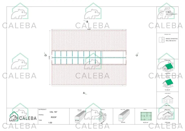 Tettoia doppia in legno con ripostiglio 45.03 m², pianta copertura