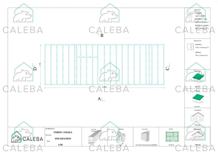 Bungalow in legno VISION 1 SMALL "S" con patio 49.49 m², piano fondazione