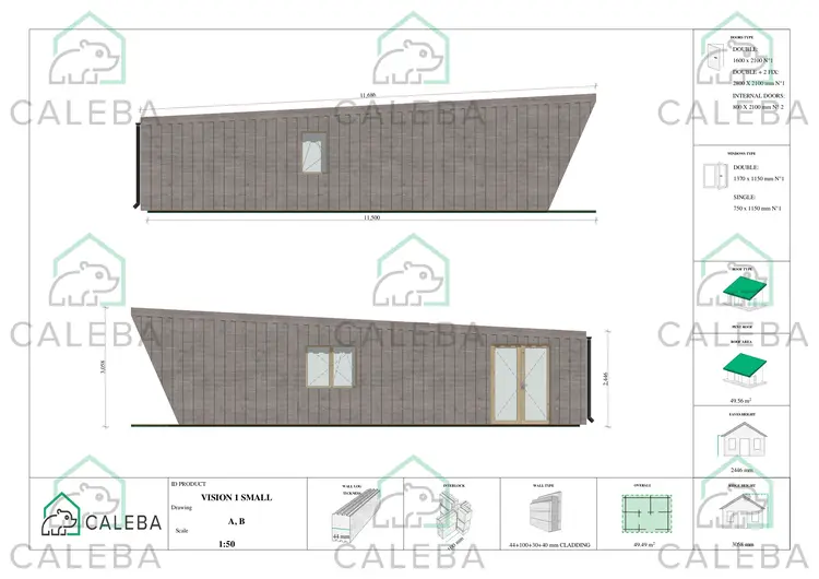 Bungalow in legno VISION 1 SMALL "S" con patio 49.49 m², lati A/B