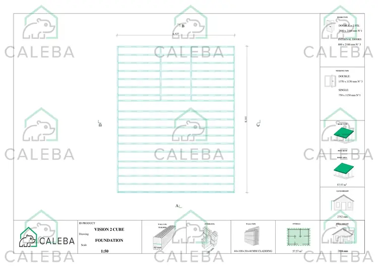 Bungalow di legno VISION 2 CUBE "C" con patio 57.57 m², piano fondazione