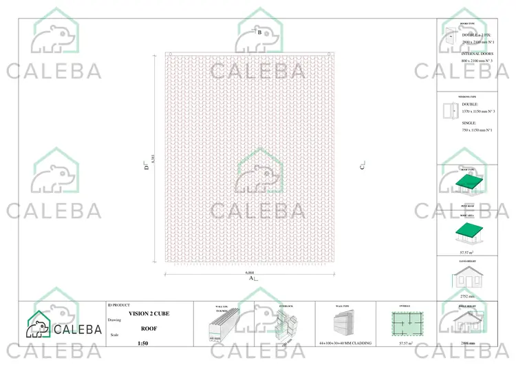 Bungalow di legno VISION 2 CUBE "C" con patio 57.57 m², pianta copertura