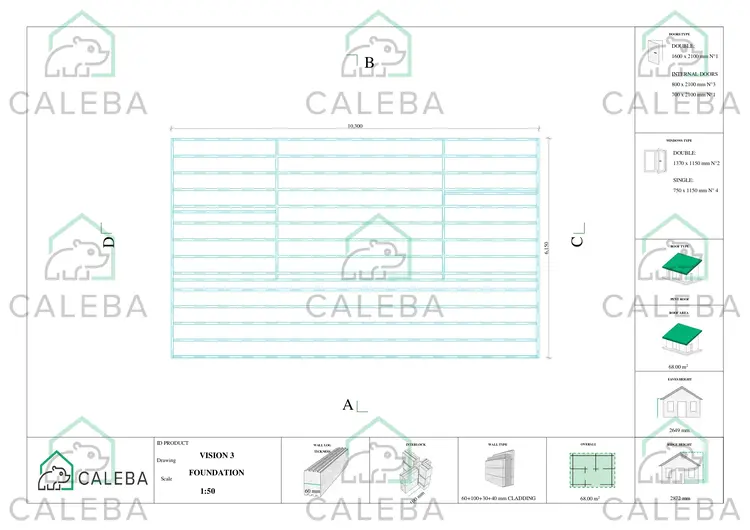 Bungalow in legno VISION 3 con patio 68 m², piano fondazione