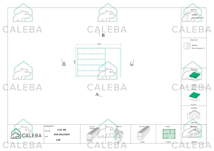 Casa in legno da giardino LISA 13 m², piano fondazione 