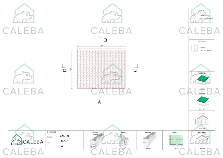 Casa in legno da giardino LISA 13 m², pianta copertura