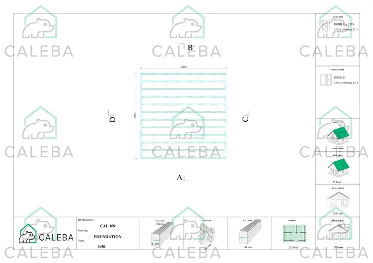 Casetta in legno ELISA 25 m², piano fondazione