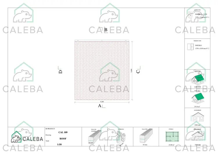 Casetta in legno ELISA 25 m², pianta copertura