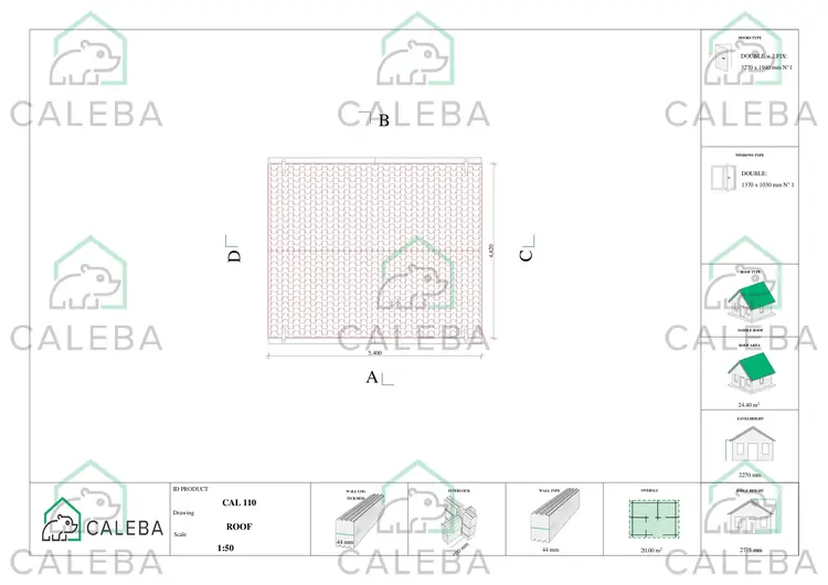 Casa in legno da giardino JESSICA 20 m², pianta copertura