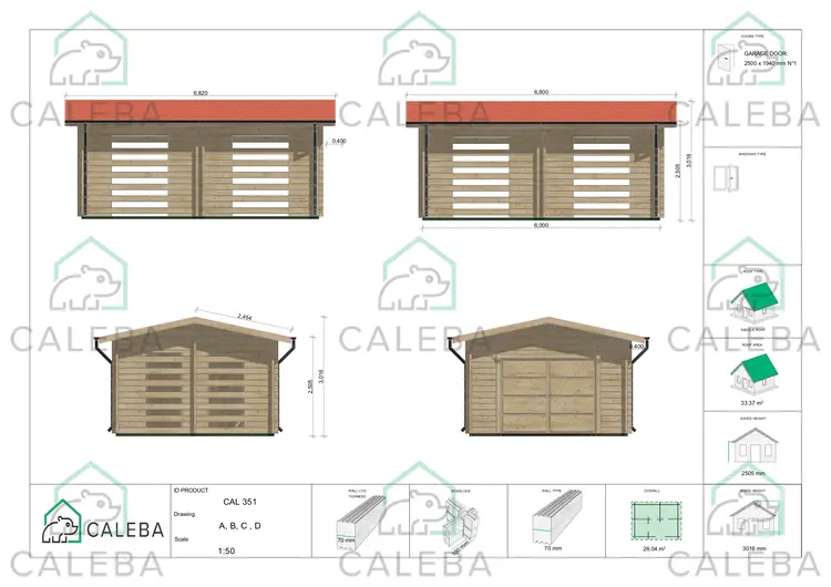 Garage di legno ventilato 26.04 m², lati A/B/C/D