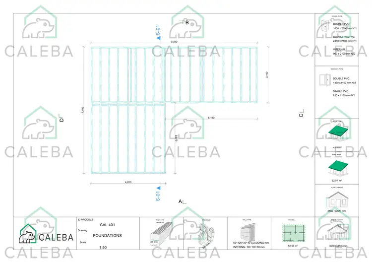 Casa prefabbricata tetto piano YARA 53 m², piano fondazione