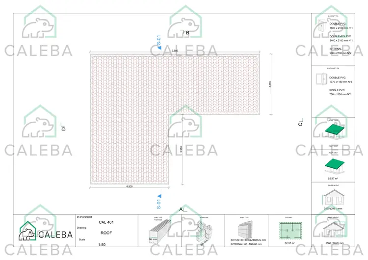 Casa prefabbricata tetto piano YARA 53 m², pianta copertura