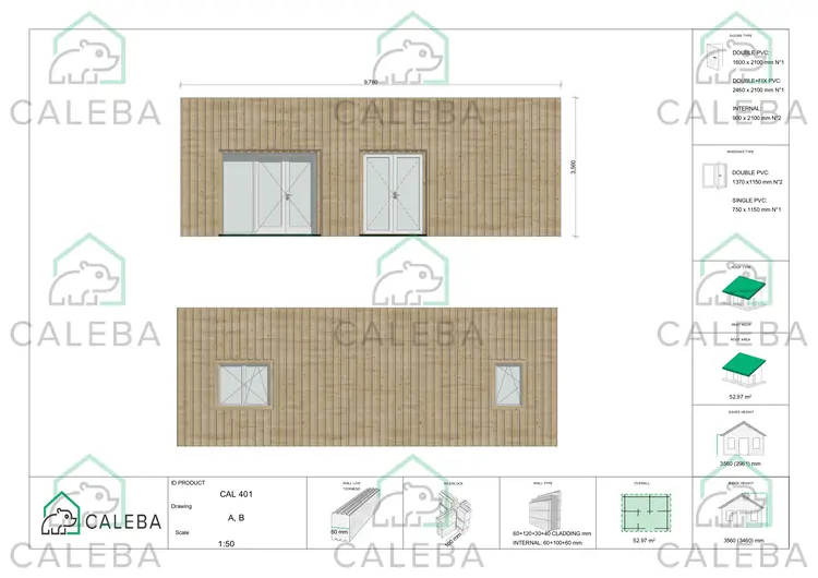 Casa prefabbricata tetto piano YARA 53 m², lati A/B