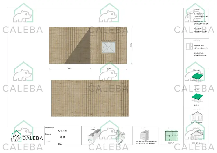 Casa prefabbricata tetto piano YARA 53 m², lati C/D
