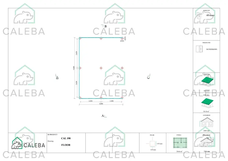 Tettoia di legno con chiusura parziale 22.4 m², piano fondazione