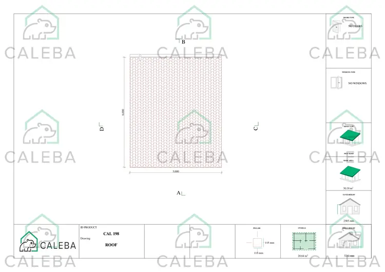 Tettoia di legno con chiusura parziale 22.4 m², pianta copertura