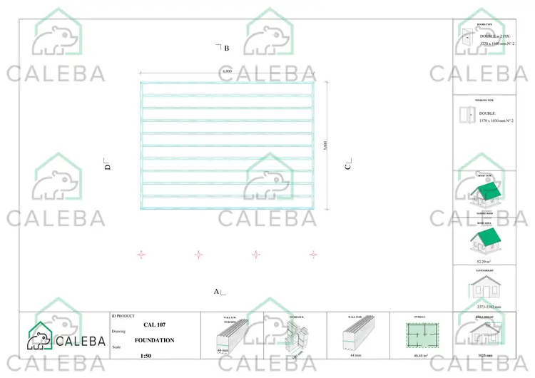 Casa di legno con portico 35 m² DENISE, piano fondazione