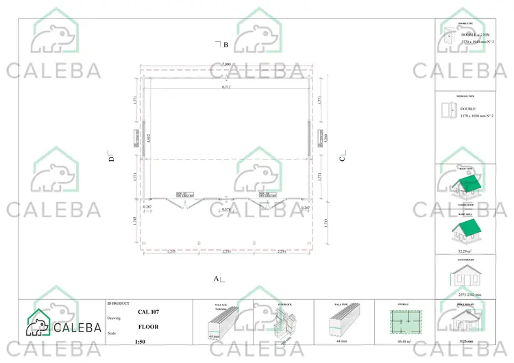 Casa di legno con portico 35 m² DENISE, planimetria