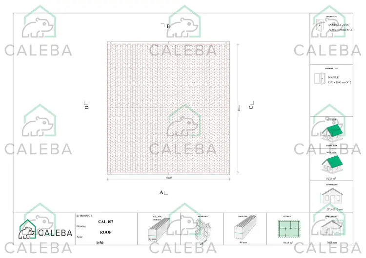 Casa di legno con portico 35 m² DENISE, pianta copertura