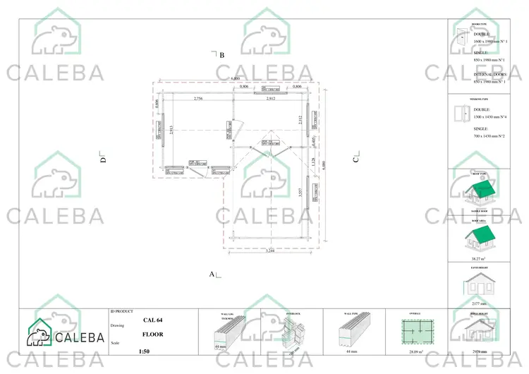 Casetta da giardino con veranda con 2 stanze SUSANNA 28.09 m², planimetria