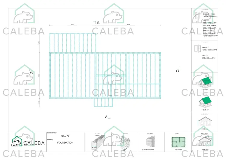 Casa in legno coibentata un piano AGNESE 108.06 m², piano fondazione