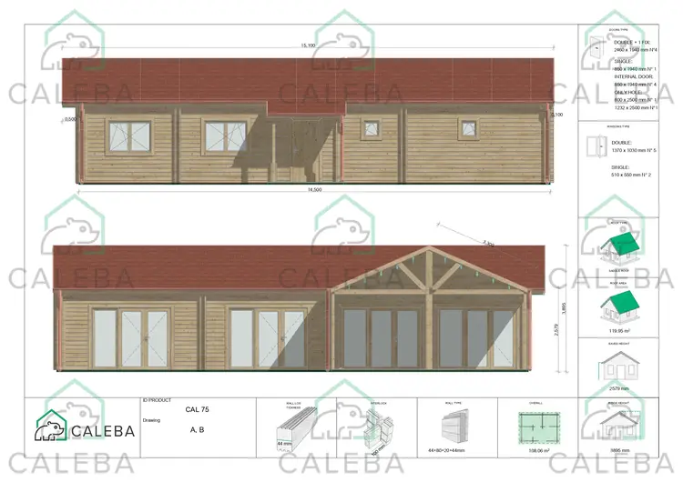 Casa in legno coibentata un piano AGNESE 108.06 m², lati A/B