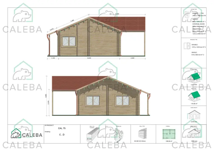 Casa in legno coibentata un piano AGNESE 108.06 m², lati C/D