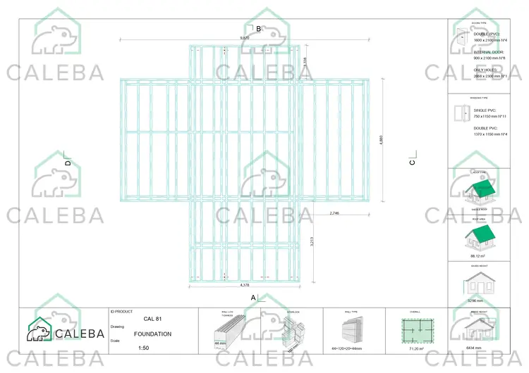 Casa prefabbricata in legno due piani GILDA, piano fondazione