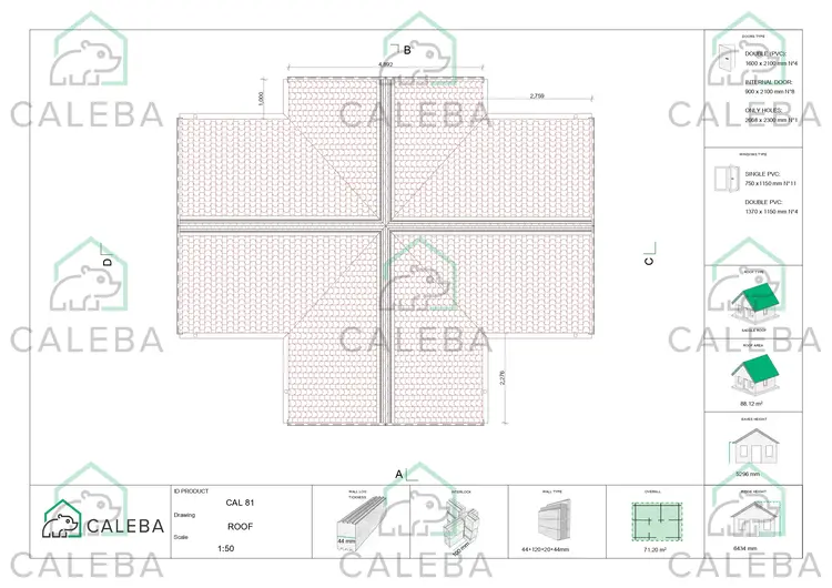 Casa prefabbricata in legno due piani GILDA, pianta copertura