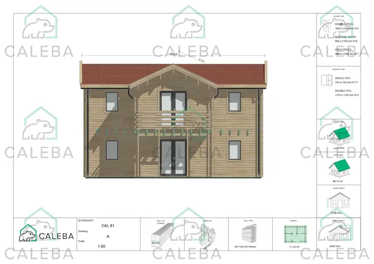 Casa prefabbricata in legno due piani GILDA, lato A