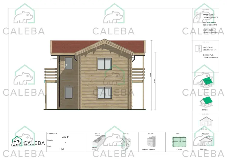Casa prefabbricata in legno due piani GILDA, lato C